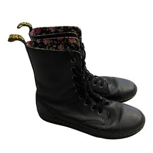 Dr Martens Air Wair Stratford Black Leather Floral Combat Boots Womens US 9